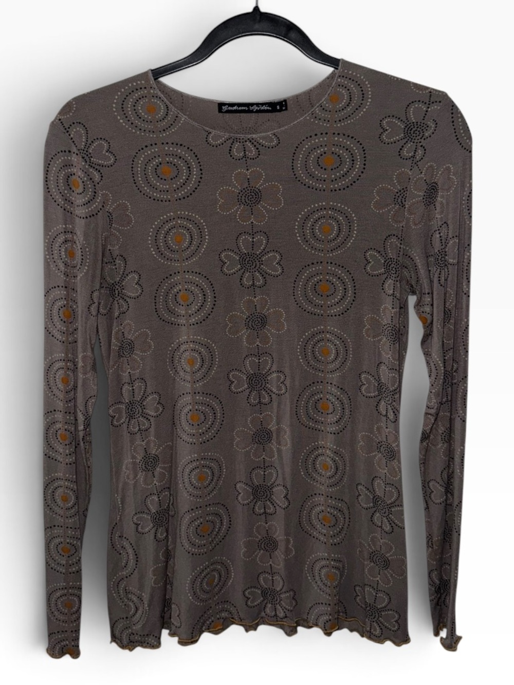 Gudrun Sjoden Floral Patterned Blouse Ochre Accents in Gray White Orange Black